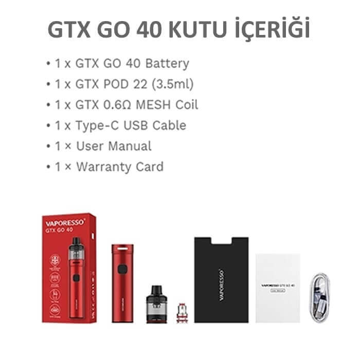 GTX GO 40 Kutu İçeriği